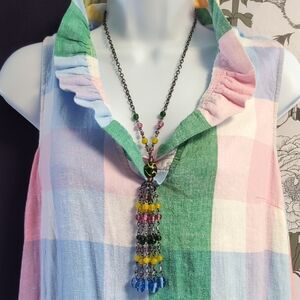 Pastel Glass Tassel Chain Necklace